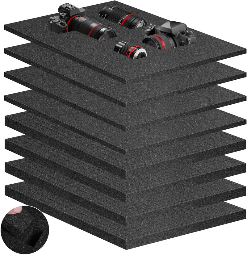 Eunice 4Pcs 16 x 12 x 0.4 Inch Polyurethane Foam Sheets & 4Pcs 16 x 12 x 0.8 Inch Cuttable Foam Inserts for Cases, Packing Foam Pads for Tool Box, Camera Storage and Crafts - Image 1